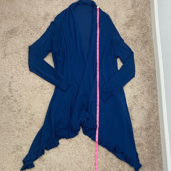 Love Moschino Blue Ruffle Hem Cotton Blend Open Front Waterfall Cardigan Sweater - Picture 11 of 16